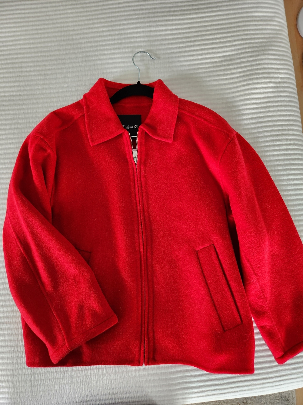 Madewell Red Zip-Front Wool Bomber Jacket